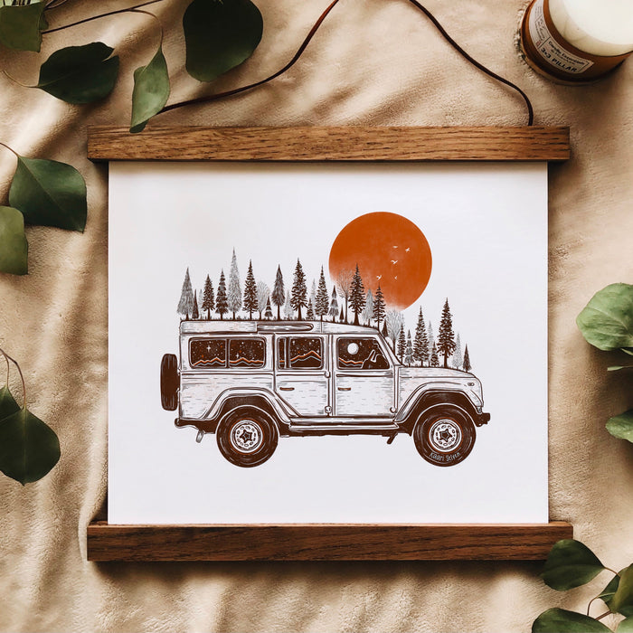 Autumn Sun Forested Jeep Art Print