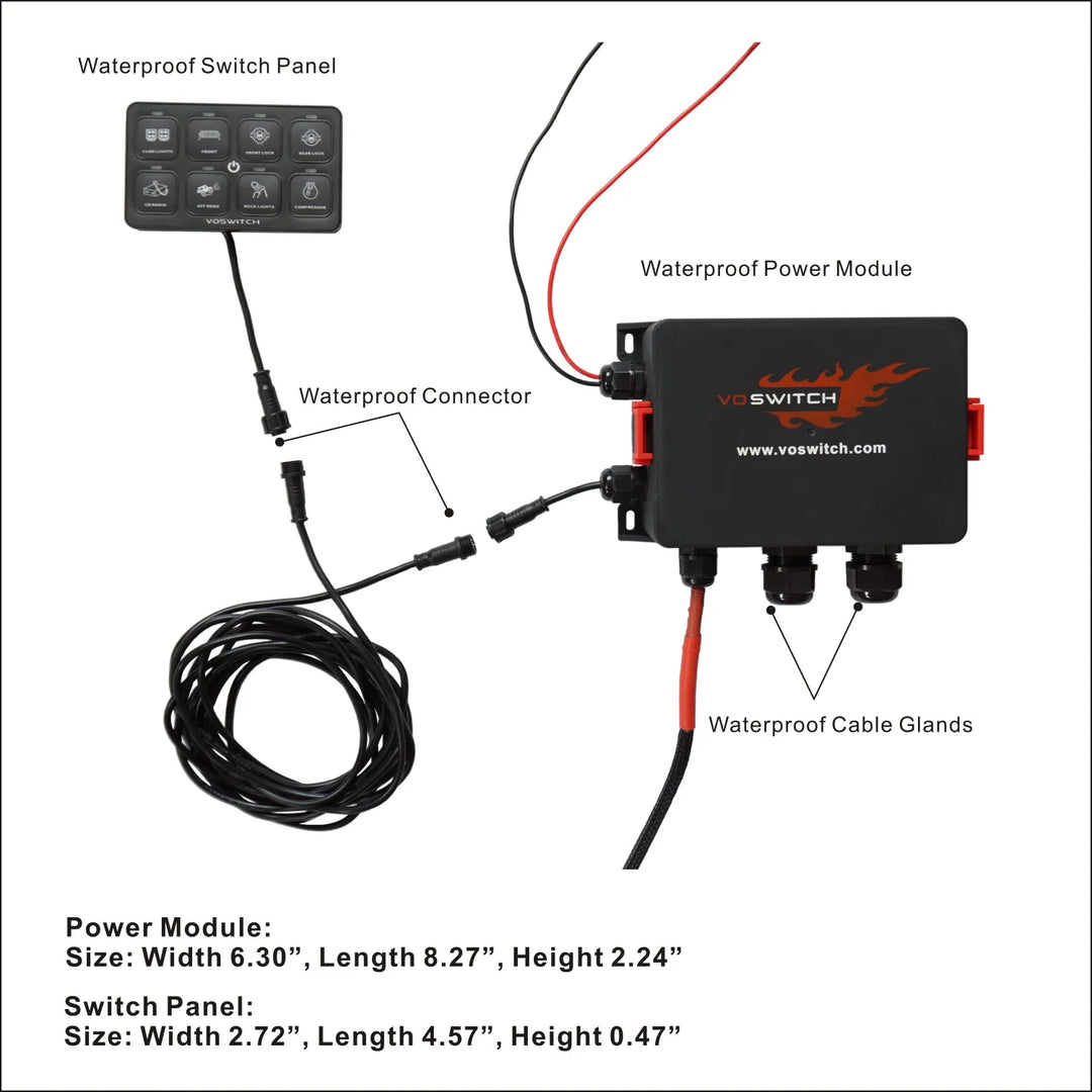 Voswitch UV100 Universal 8 Gang Programmable Switch Panel for Truck / UTV / Side by Side / Boat