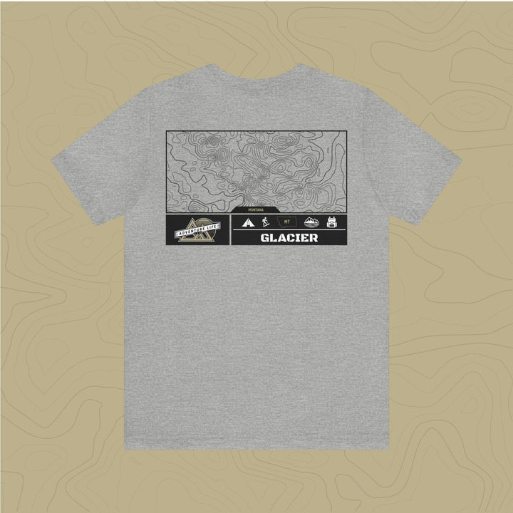 Glacier National Park - Adventure Life Trail Topographic Garment Dyed Tee