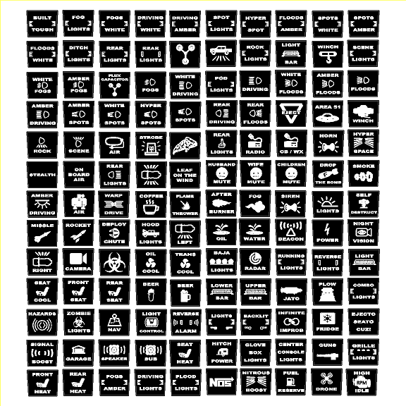 Printed Series Auxiliary Switch Labels (Upfitter) - 2017-2020 F-150 Raptor, 2017-2022 F-250 / F-350 Super Duty / 2024+ Grenadier