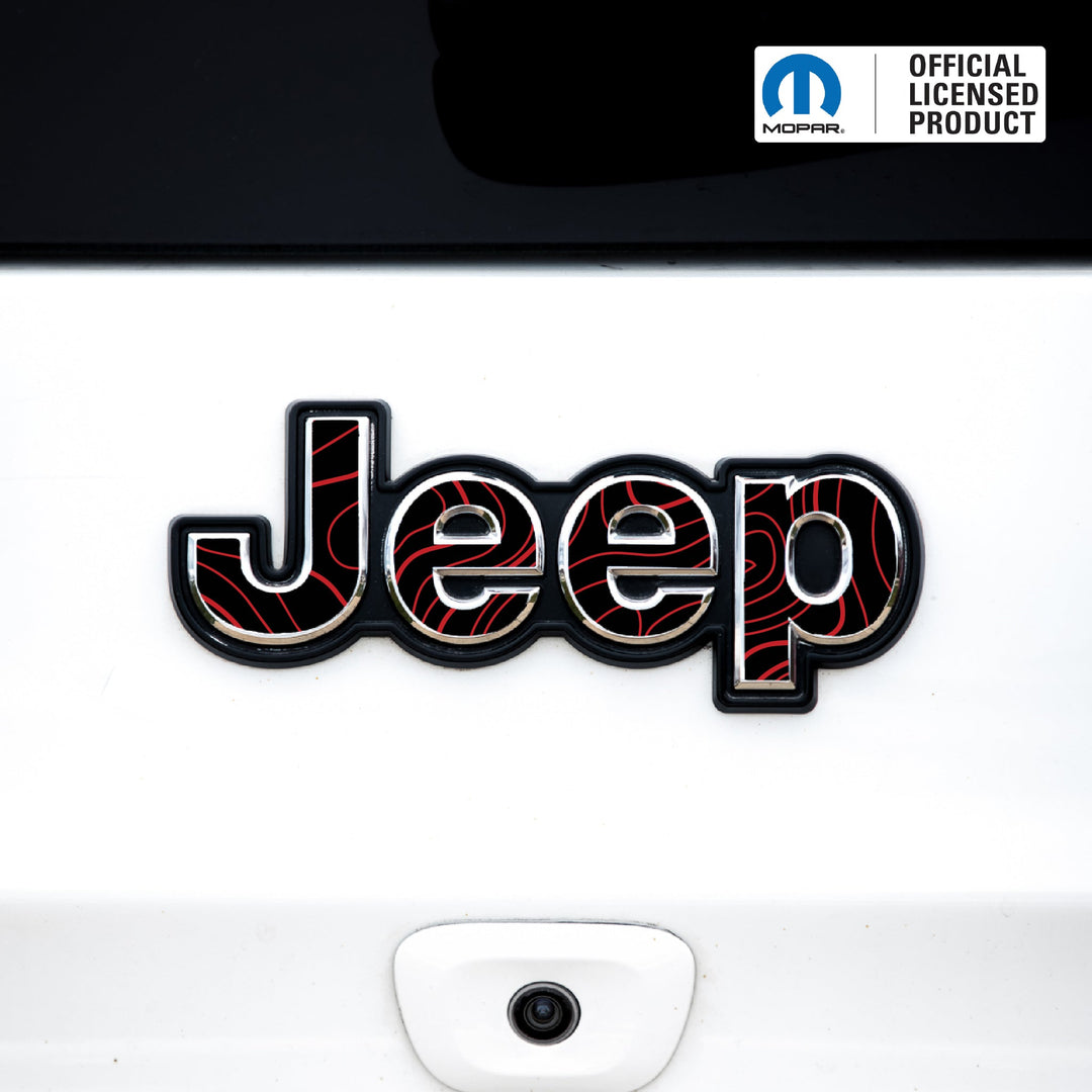 Jeep Emblem Overlay Decals – Topographic Map Print | Fits Grand Cherokee, Cherokee, Compass, Renegade, Liberty, Patriot (Various Years)