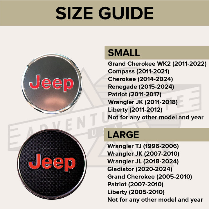 JEEP Steering Wheel Emblem Overlay Decal — 30+ Colors &amp; Designs (Flag, Topo, Animal, Solid)