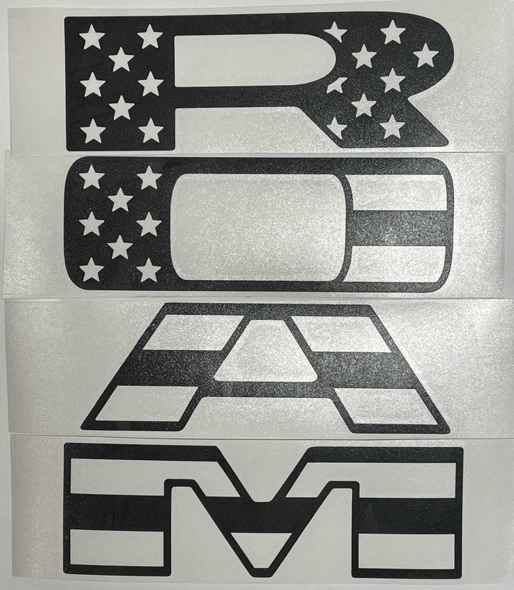 Premium Cast Matte Black Die-Cut Vinyl Flag Decals for 2019-2026 RAM Grille