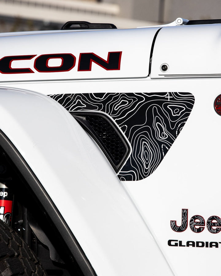 Fender Vent Decal Set | Topographical Map - fits Wrangler JL &amp; Gladiator JT