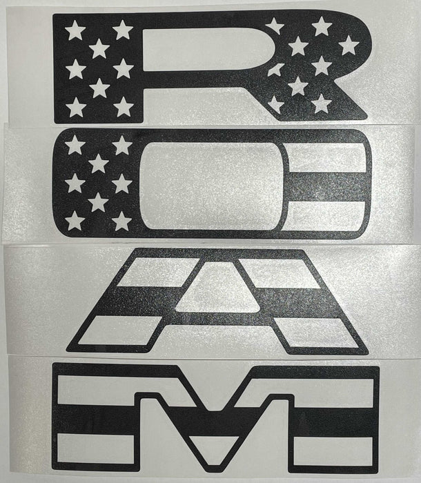 Premium Cast Matte Black Die-Cut Vinyl Flag Decals for 2019-2023 RAM Grille